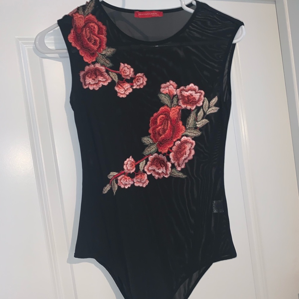 Sheer mesh rose bodysuit